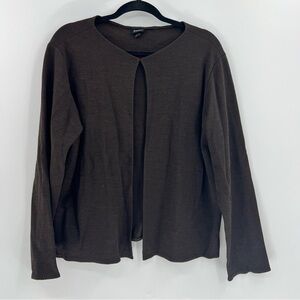 Eileen Fisher brown knit cardigan wool blend size Large